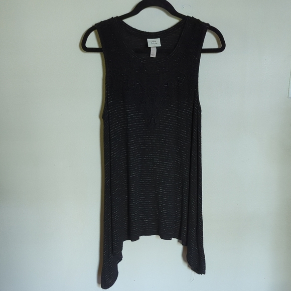 Knox Rose Black and White Striped Embroidered Tank Whimsigoth Women's Size L - Picture 2 of 5